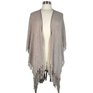 Saachi Women's Open Knit Kimono Cardigan Sweater One Size Fringe Hem Winter